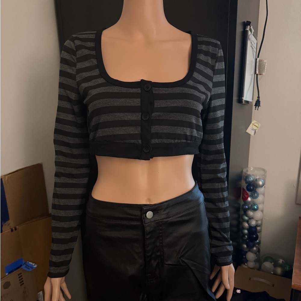 SHEIN Black and Gray Striped Crop Top